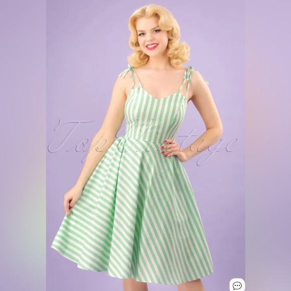 Unique Vintage Dresses & Skirts - Banned Apparel 50s Candy Stripe Strappy Sundress in Green NWOT Size Large